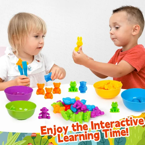 Vista 4 de Juguetes de clasificación de colores para niños pequeños, juegos de animales de contar y emparejar Montessori, actividades de aprendizaje