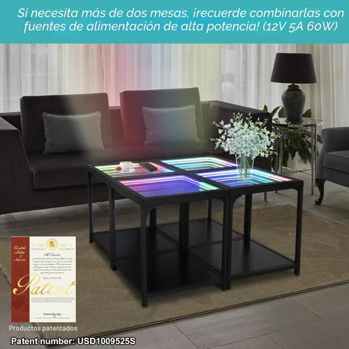 Vista 5 de FUSLITE Mesa de luz de espejo infinito, mesas de centro para sala de estar, con espejo de ilusión infinita 3D, mesa auxiliar RGB, con luz de túnel