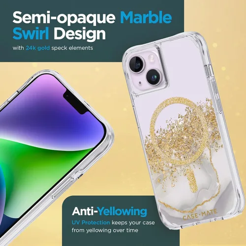 Vista 7 de Case-Mate Funda para iPhone 14 Plus, mármol de quilates [protección contra caídas de 10 pies] [compatible con MagSafe] Funda magnética con bonito