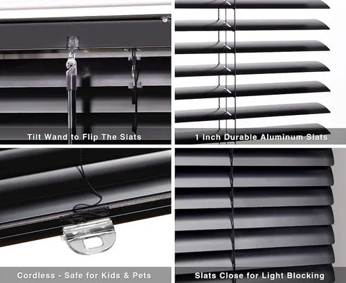 Vista 60 de LazBlinds Mini persianas de aluminio de 1" sin herramientas, sin necesidad de taladro, persianas sin cables para ventanas, persianas horizontales