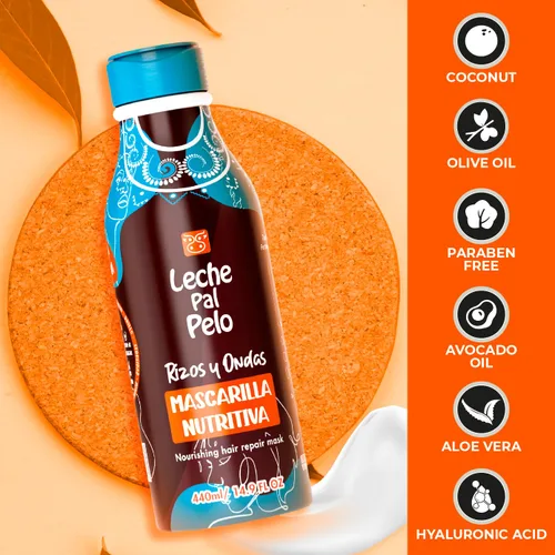 Vista 2 de Leche Pal Pelo Rizado y ondulado - Mascarilla nutritiva reparadora del cabello con aloe vera, coco y aceites de aguacate - para cabello dañado