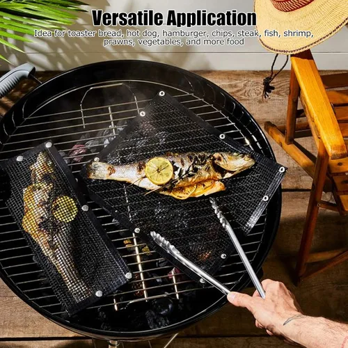 Vista 4 de Bolsa de malla antiadherente para barbacoa, bolsa de PTFE resistente a altas temperaturas, bolsa de malla para parrilla de barbacoa para picnics