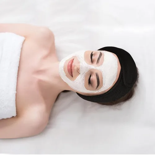 Vista 5 de Diademas faciales de spa, 4 piezas, maquillaje, ducha, baño, diadema deportiva, toalla elástica de tela de rizo con cinta mágica (negro)