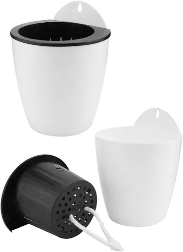 Vista 2 de Jucoan Paquete de 9 macetas colgantes de pared de riego automático para plantas de interior, maceta perezosa de plástico blanco de 5 pulgadas con 9