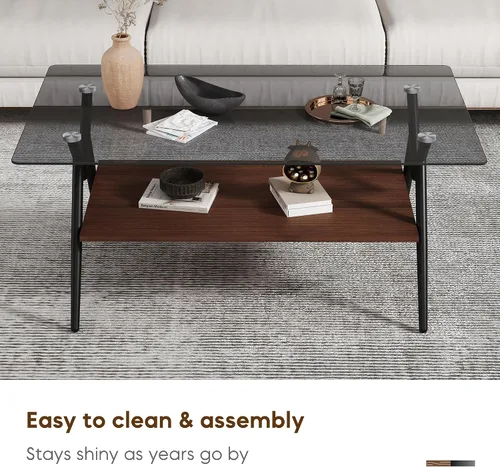 Vista 7 de Mesa auxiliar rectangular contemporánea de cristal con patas de metal cruzadas en ángulo para sala de estar, elegante mesa auxiliar de vidrio