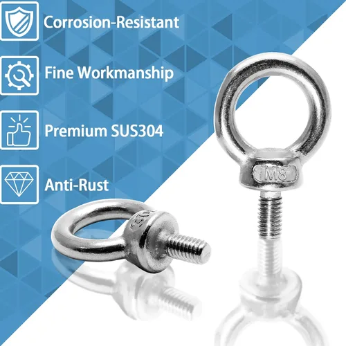 Vista 5 de Perno de ojo M8, perno de ojo de acero inoxidable, rosca masculina maquinaria hombro anillo de elevación perno de ojo, tornillo resistente