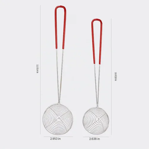 Vista 6 de 2 cucharas coladoras de acero inoxidable, cucharas de colador de olla caliente, cucharón de alambre para cocinar, cuchara con mango para olla