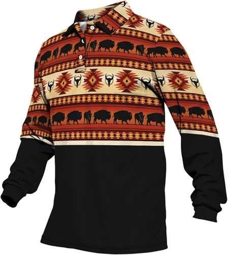 Vista 5 de Camisas para hombre, camisetas gráficas vintage, manga larga, media cremallera, botones, camiseta casual suelta 2023