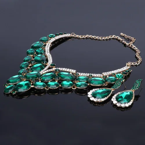 Vista 4 de Conjunto de joyería para mujer con diamantes de imitación de cristal, collar y pendientes, para vestido de novia