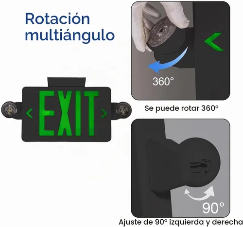 Vista 4 de CM MZY - Señal de salida LED verde con luces de emergencia, carcasa negra Negro Verde