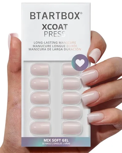 Vista 12 de BTArtbox - Uñas a presión, color crema de vainilla, cuadrado corto, melocotón degradado, 32 unidades 2+ Weeks Wear, Salon-Quality Natural Nails