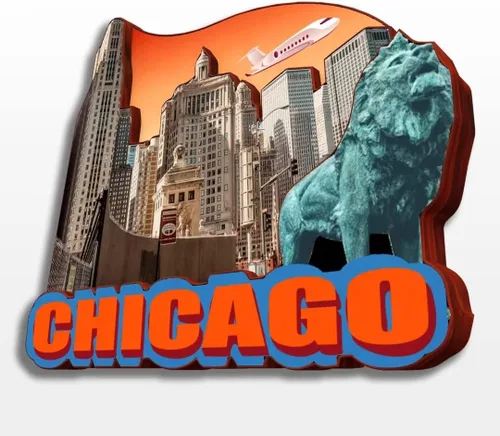 Vista 10 de Imán de madera para nevera de Chicago, Illinois, Estados Unidos, América, colección de madera, 3D, hecho a mano, recuerdos de la ciudad