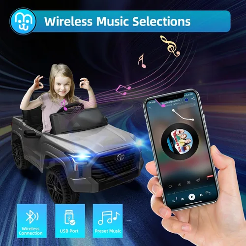 Vista 4 de MINIATURE MOTORS Camioneta eléctrica de 12 V con batería de 7 Ah para niños, camioneta eléctrica con maletero con control remoto, Bluetooth, música