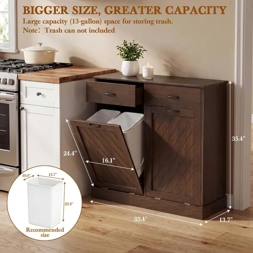Vista 4 de njnj 2x13 Gallons Double Tilt Out Trash Can Cabinet Brown