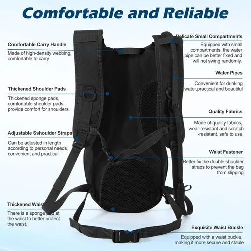 Vista 5 de Liliful Mochila táctica de hidratación con vejiga de agua de TPU de 3 l, mochila táctica Molle para agua, paquete de hidratación para hombres
