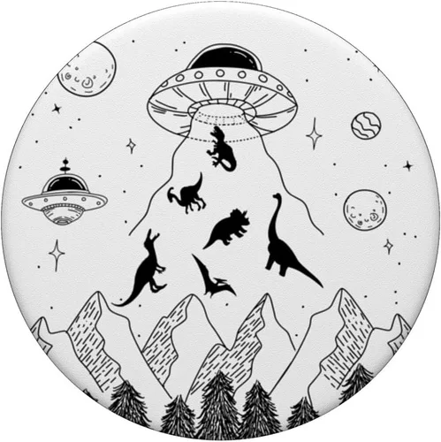 Vista 3 de Divertido OVNI Abducción Alienígena Dinosaurios Humor Divertido Dinosaurio PopSockets Intercambiables PopGrip