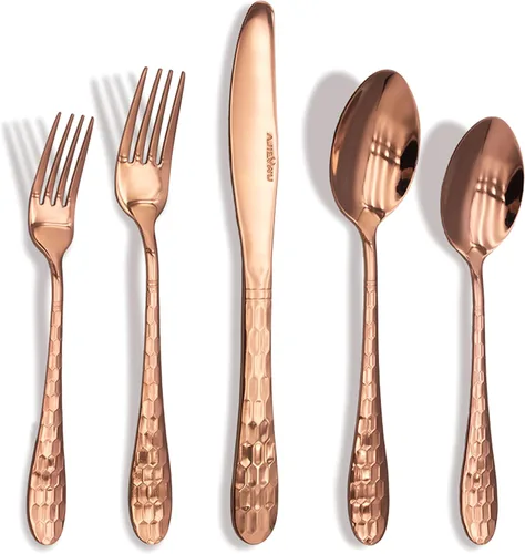 Vista 7 de Juego de cubiertos para 8 cubiertos de acero inoxidable de alta calidad, 40 piezas, incluye cuchillo mejorado, cuchara, tenedor, espejo pulido, apto