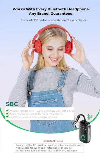 Vista 5 de Receptor transmisor Bluetooth, adaptador de audio 2 en 1 para avión, TV, coche Connect Dual Headphones & Stereo Speaker Wireless 3.5mm AUX Jack