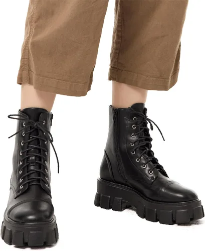 Vista 5 de KEIIYJ Botines con cordones Chelsea Combat Chunky Plataforma para mujer en Negro (ROTA)