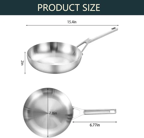 Vista 4 de Yeksum Sartén de acero inoxidable de triple capa completamente adherida de 8 pulgadas, sartenes para tortilla, sartén para huevos, sartén de chef