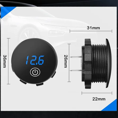 Vista 2 de 2 voltímetros de pantalla LED de 5 a 48 V CC para automóvil, medidor de voltaje digital impermeable con interruptor táctil para barco, vehículo