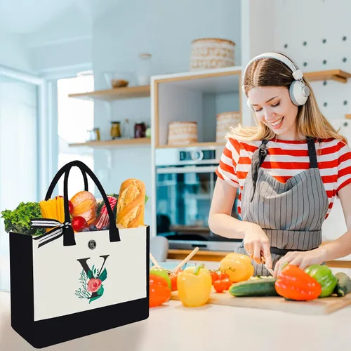 Vista 4 de Bolsa de lona con inicial, regalos de cumpleaños personalizados para mujer, Negro -, Letra Y