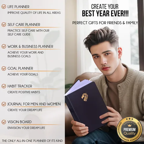Vista 3 de Life Planner - Agenda diaria, semanal y mensual sin fecha con sección de presupuesto, un viaje de 12 meses para aumentar la productividad