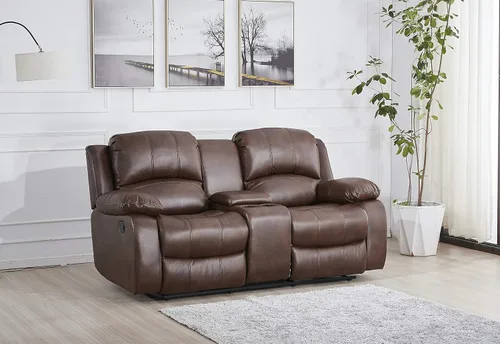 Vista 12 de Betsy Furniture Sofá reclinable de piel sintética con consola 8018, varios colores (beige, sofá biplaza)