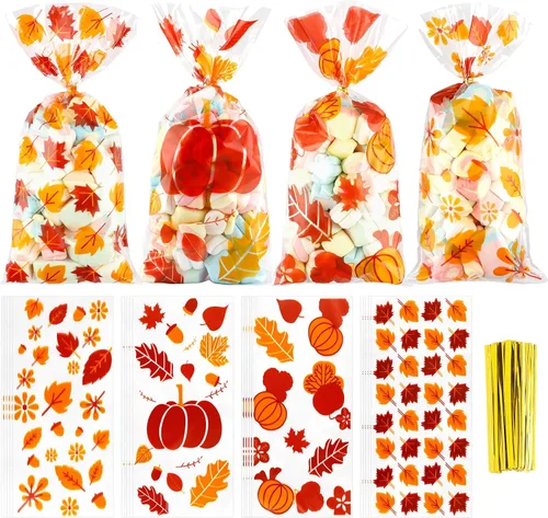 Vista 8 de Bolsas de celofán de Halloween, 40 piezas de plástico para Halloween, dulces, galletas, aperitivos, bolsa de sellado de regalo, bolsa a granel