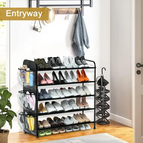 Vista 6 de Housen Solutions Zapatero de 5 niveles para 20-25 pares, organizador de zapatos de metal para armario, entrada, estante de zapatos de pie