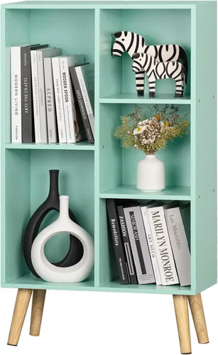 Vista 34 de LEYAOYAO Estantería de 5 cubos de 3 niveles con patas, estante negro menta para libros para niños, bonito organizador de almacenamiento, estantes