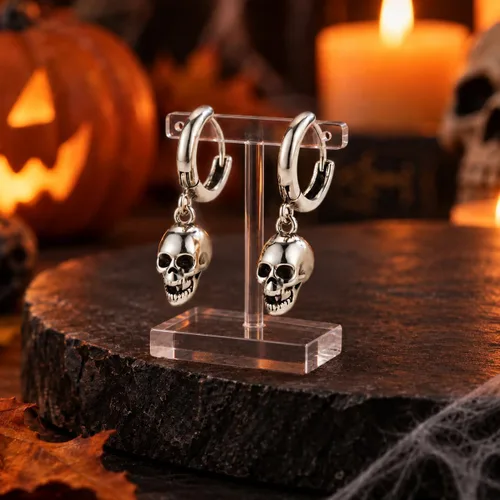 Vista 5 de Blingsoul Pendientes de calavera de terror de Mare Night - Antes de Navidad Skellington Crystal Pavé Rhinestone Stud Earrings Joyas de Halloween