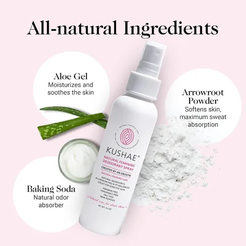 Vista 4 de Kushae Desodorante femenino natural en espray para mujeres, totalmente natural, sin perfume y sin fragancia, control refrescante para olores