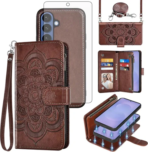 Vista 14 de Asuwish Funda de teléfono para Samsung Galaxy S26 5G con cremallera, magnética, desmontable, con protector de pantalla de vidrio templado, correa