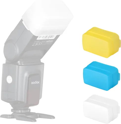 Vista 7 de Difusor de flash para Godox TT520 TT520ii TT560 TT560ii Flash Speedlite (paquete de 3 unidades, blanco, azul y amarillo)