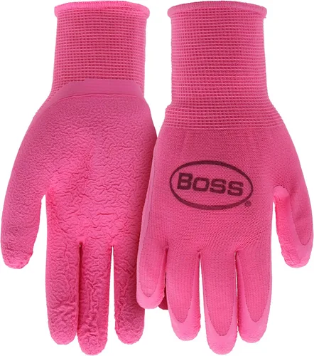 Vista 3 de BOSS Guantes de trabajo recubiertos de látex arrugado con agarre táctil para mujer, 2 paquetes, resistentes a la abrasión y al agua, talla grande