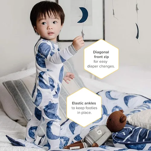 Vista 3 de Burt's Bees - Pijama para bebé y niños, cremallera frontal antideslizante, algodón orgánico Pequeños planetas