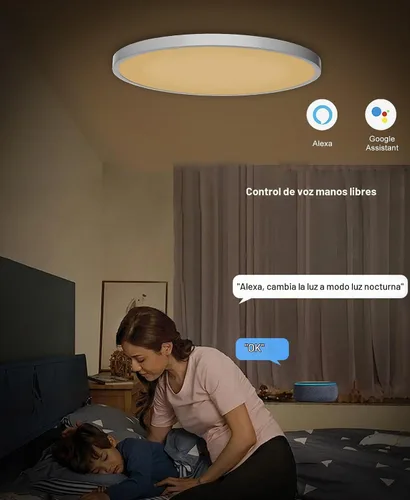 Vista 5 de Lámpara de techo LED regulable con montaje empotrado, panel RGB inteligente Alexa Google Home WiFi con control remoto para sala de estar