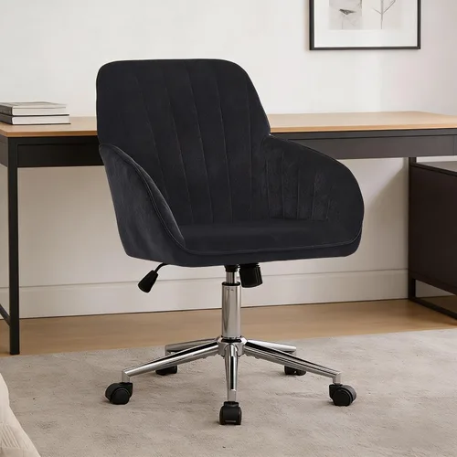 Vista 11 de Silla de escritorio de oficina en casa, cómoda silla de computadora de terciopelo con asiento de respaldo, 300 libras de altura ajustable ergonómica