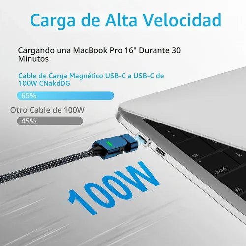 Vista 2 de Cable de carga magnético USB C de 100 W, rotación de 180°, cable de carga magnético 2 en 1 para teléfono [2 unidades, 4/6.6 pies], transferencia