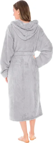 Vista 2 de PAVILIA Bata suave de felpa con capucha para mujer Bata de baño mullida y cálida de forro polar Sherpa