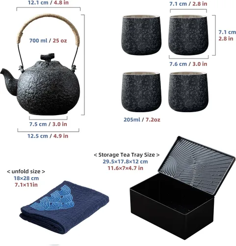 Vista 2 de TEANAGOO Juego de té japonés, juegos de té chino, tazas de té japonés de porcelana, juego de té chino de gongfu, juego de té asiático para adultos
