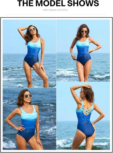 Vista 4 de Aleumdr - Traje de baño deportivo de una pieza para mujer, con estampado de bloques de color, para entrenamiento (disponible en tallas grandes)
