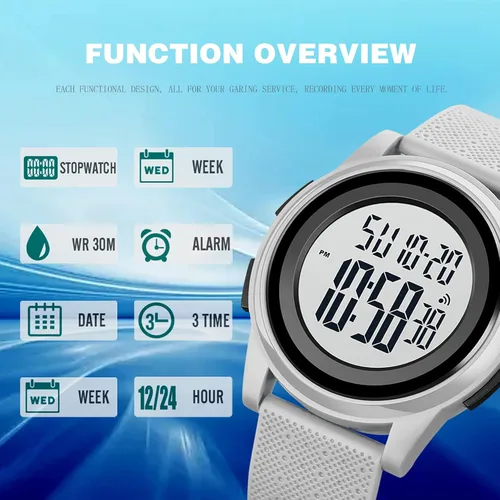 Vista 2 de SKMEI Reloj deportivo digital para hombre, ultrafino, grande, impermeable, con cronómetro, temporizador de cuenta regresiva, función de alarma, luz