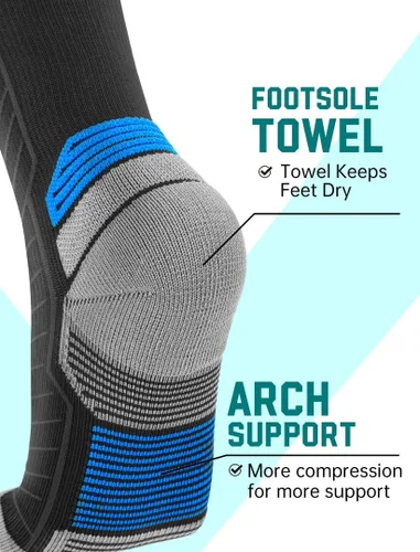 Vista 4 de SONORAN Calcetines de compresión para hombres y mujeres (246 pares) 20-30 mmHg de compresión graduada hasta la rodilla para correr, atletismo