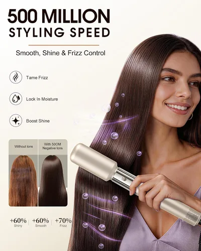 Vista 4 de 6-in-1 Hot Air Brush & Hair Dryer, 110,000 RPM High-Speed Ionic Blow Dryer Gold
