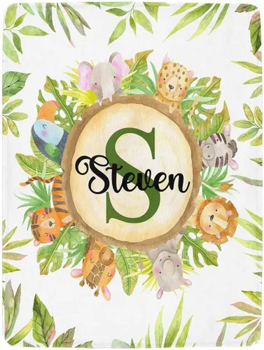 Vista 26 de Artsadd Manta personalizada con nombre, manta personalizada de animales de la selva, manta personalizada de safari para niños, niñas, baby shower