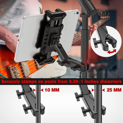 Vista 4 de Soporte para iPad para soporte de micrófono, soporte de música para tableta con abrazadera en C para soporte de partituras, soporte de teléfono