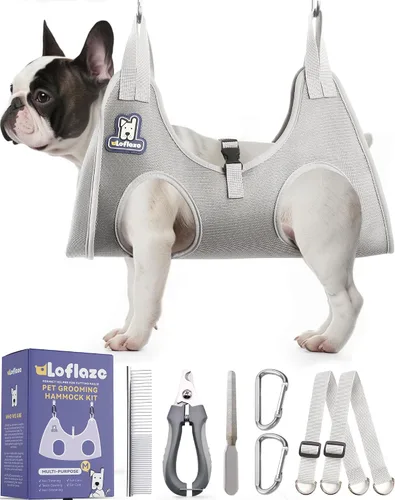 Vista 11 de Loflaze Arnés de Hamaca de Aseo para Perros y Gatos con Cortauñas Recortador de Uñas para Mascotas - Eslinga Colgante para Gatos para Recortar