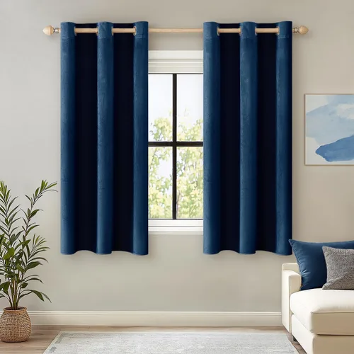 Vista 65 de ANRODUO Cortinas de terciopelo beige de 45 pulgadas de largo, opacas con aislamiento térmico insonorizado, cortinas de privacidad para oscurecer